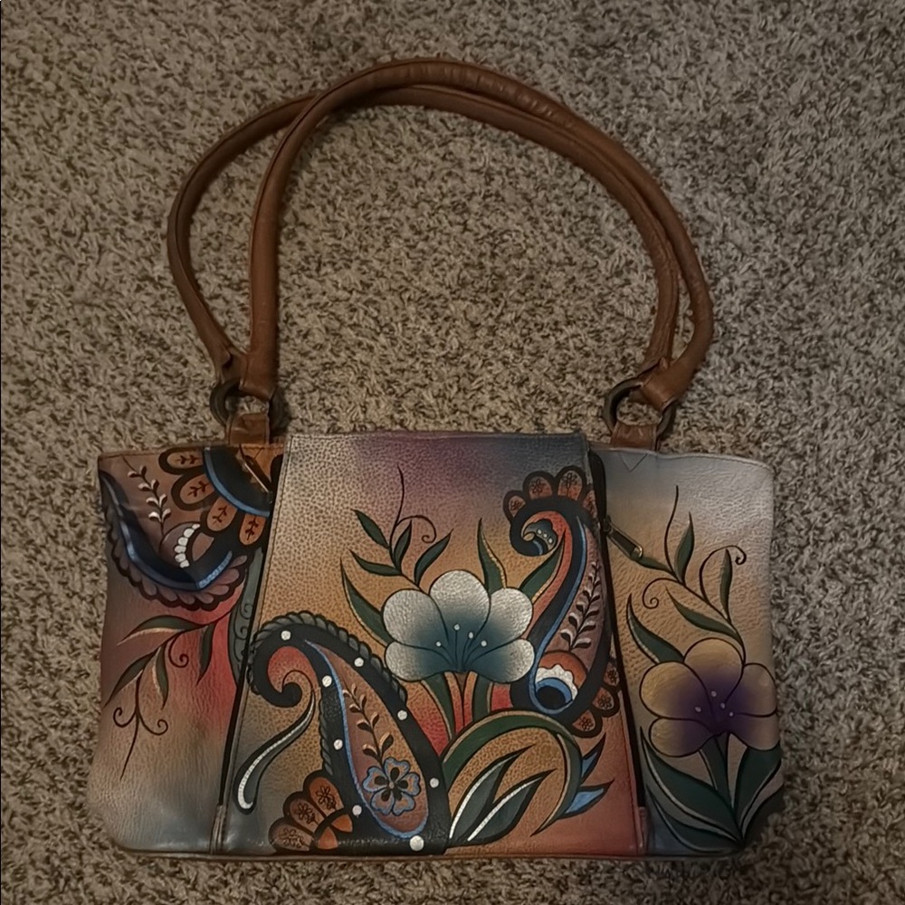 Floral Patterned Leather Tote Bag